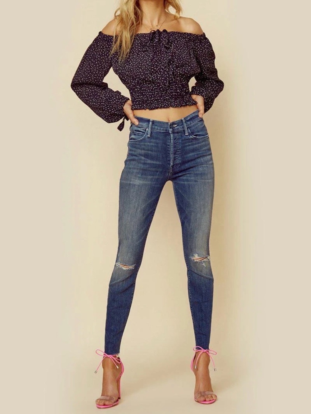 MOTHER The Stunner Ankle Fray Field of Dreams Distressed Skinny Jeans 28